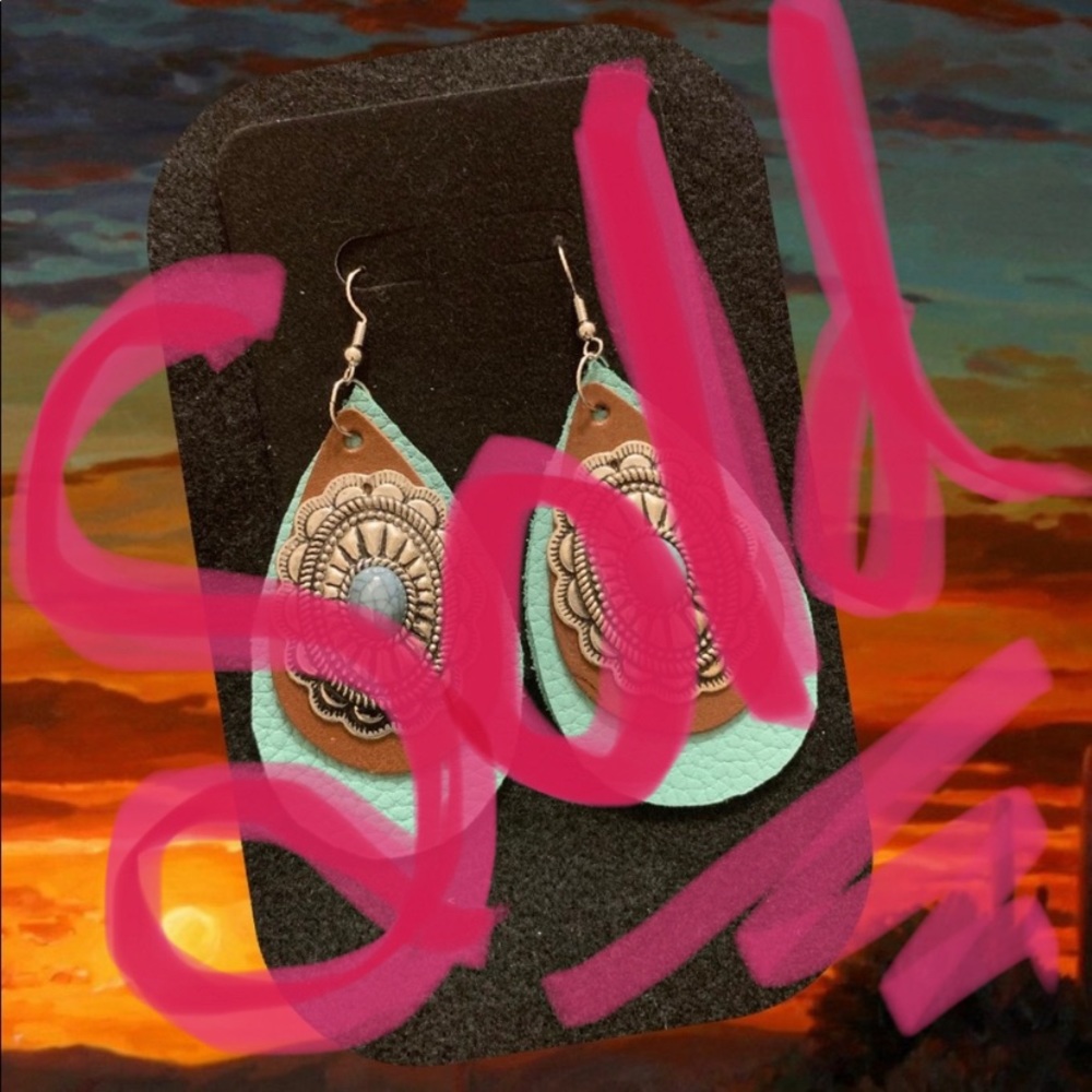 SOLD!!! Leather Concho Earrings-One of a Kind! - Picture 1 of 6